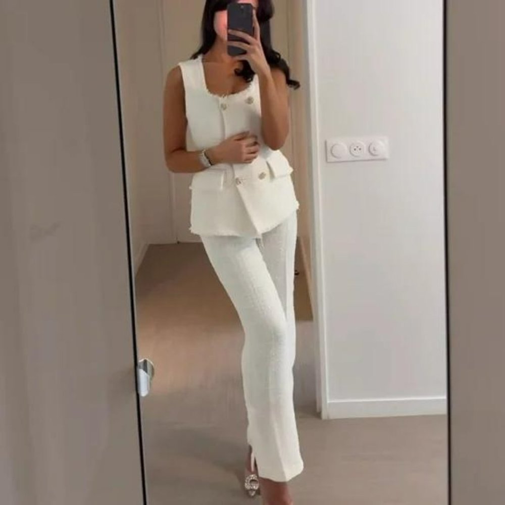 ZARA STRUCTURED METALLIC THREAD LONG VEST